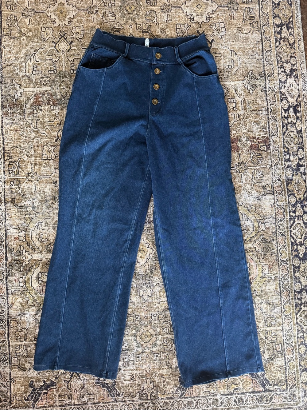Halara High-Waist Button-Front Wide Leg Jeans - Dark Blue